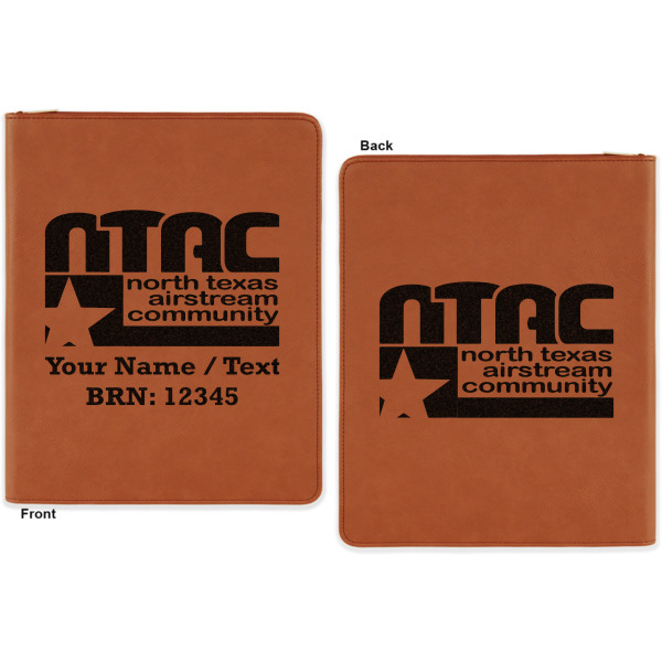 Custom Design - Cognac Leatherette Zipper Portfolios with Notepad - Double Sided - Apvl