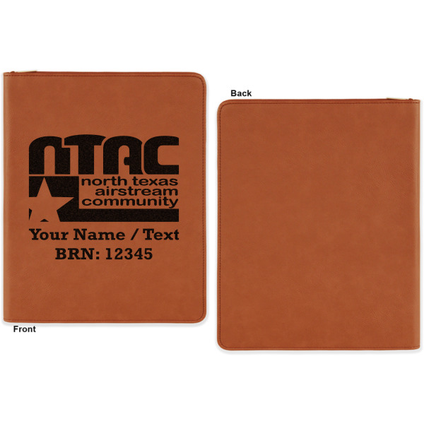 Custom Design - Cognac Leatherette Zipper Portfolios with Notepad - Single Sided - Apvl