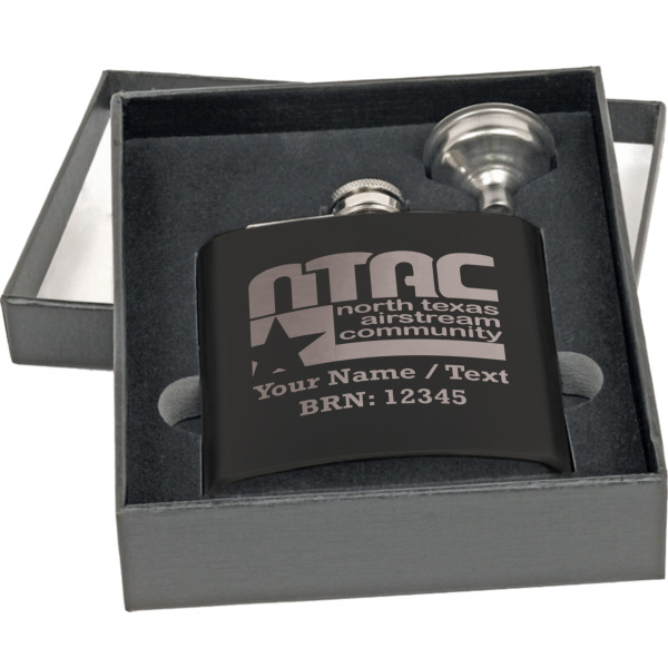 Custom Design - Engraved Black Flask Gift Set