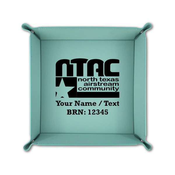 Custom Design - 6" x 6" Teal Leatherette Snap Up Tray - FOLDED UP