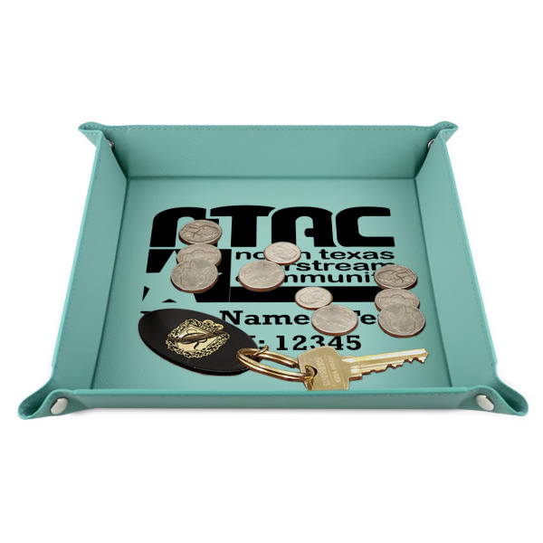 Custom Design - 9" x 9" Teal Leatherette Snap Up Tray - STYLED