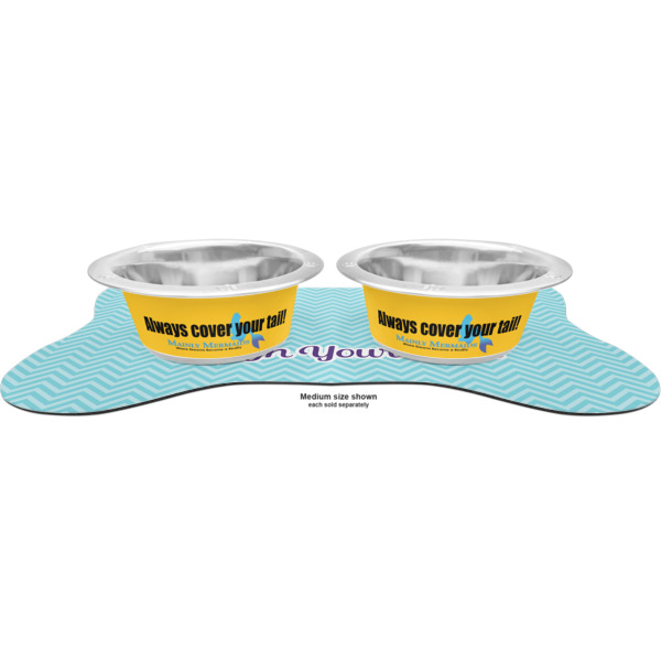 Custom Design - Metal Pet Bowls - On Dog Bone Shaped Mat