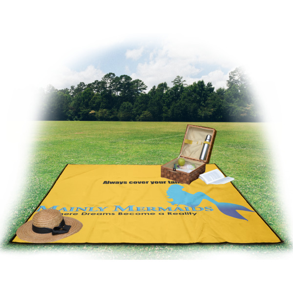 Custom Design - Picnic Blanket - with Basket Hat and Book - in Use