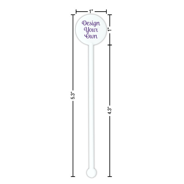 Custom Design - White Plastic 5.5" Stir Stick - Round - Dimensions