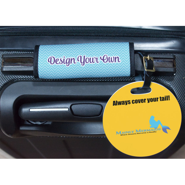 Custom Design - Round Luggage Tag & Handle Wrap - In Context