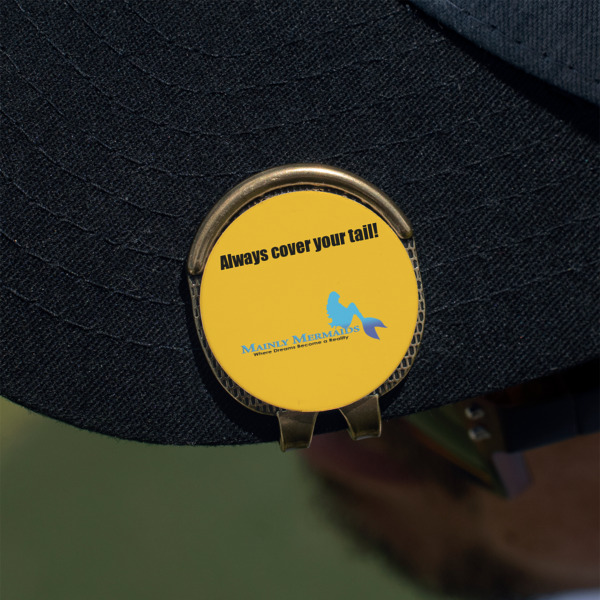 Custom Design - Golf Ball Marker Hat Clip - Gold - On Hat