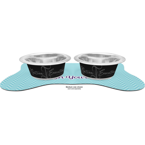 Custom Design - Metal Pet Bowls - On Dog Bone Shaped Mat