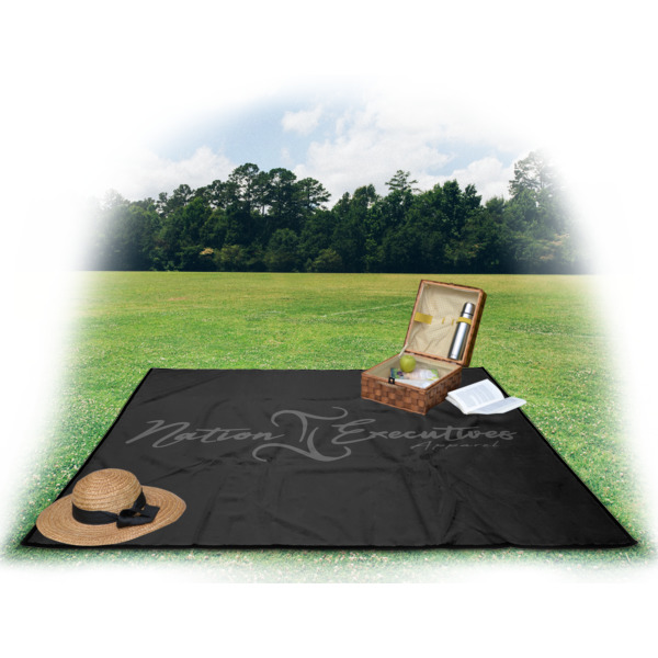 Custom Design - Picnic Blanket - with Basket Hat and Book - in Use