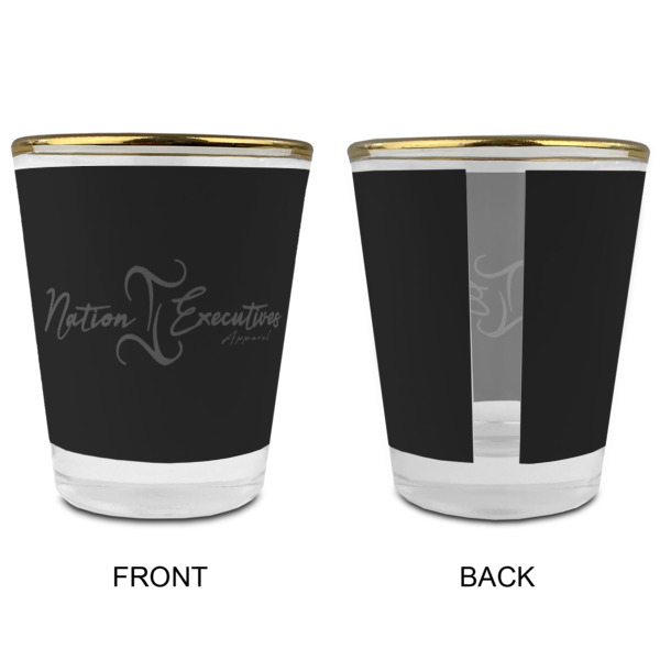 Custom Design - Glass Shot Glass - Gold Rim - Front & Back