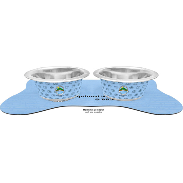 Custom Design - Metal Pet Bowls - On Dog Bone Shaped Mat
