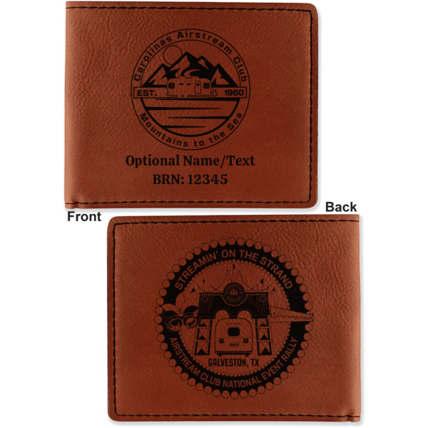 Custom Design - Cognac Leatherette Bifold Wallets - Front and Back