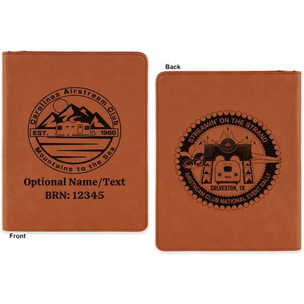 Custom Design - Cognac Leatherette Zipper Portfolios with Notepad - Double Sided - Apvl