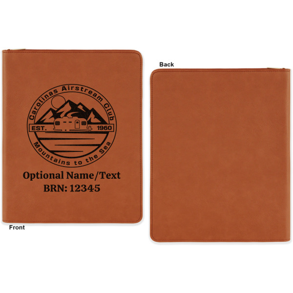 Custom Design - Cognac Leatherette Zipper Portfolios with Notepad - Single Sided - Apvl