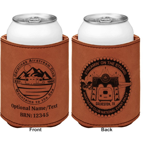 Custom Design - Cognac Leatherette Can Sleeve - Double Sided Front and Back