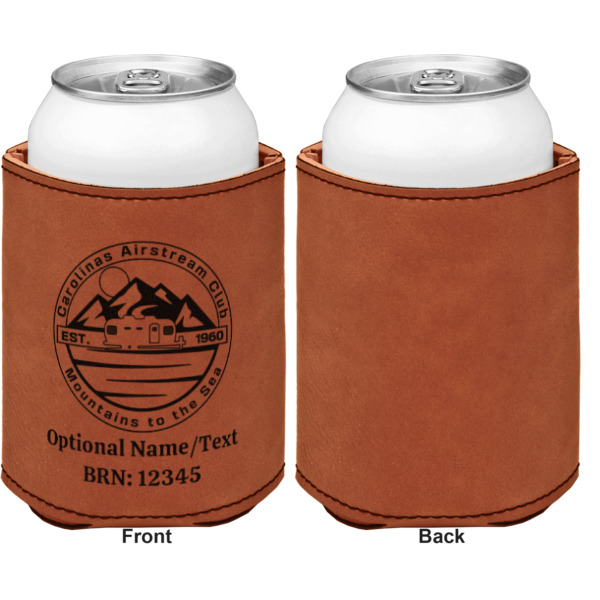 Custom Design - Cognac Leatherette Can Sleeve - Single Sided Front and Back