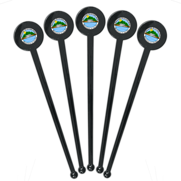Custom Design - Black Plastic 7" Stir Stick - Round - Fan View