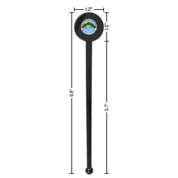 Custom Design - Black Plastic 7" Stir Stick - Round - Dimensions