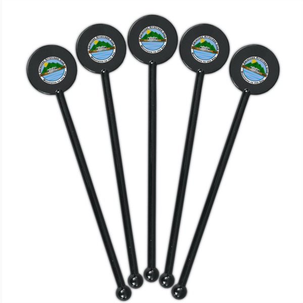 Custom Design - Black Plastic 5.5" Stir Stick - Round - Fan View