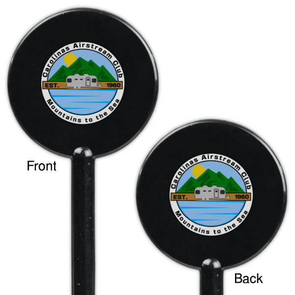 Custom Design - Black Plastic 5.5" Stir Stick - Double Sided - Round - Front & Back