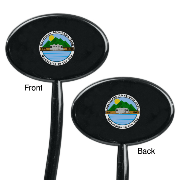 Custom Design - Black Plastic 7" Stir Stick - Double Sided - Oval - Front & Back