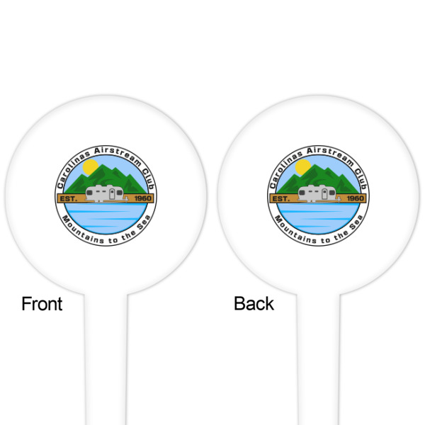 Custom Design - White Plastic 4" Food Pick - Round - Double Sided - Front & Back