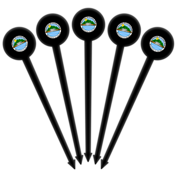 Custom Design - Black Plastic 6" Food Pick - Round - Fan View