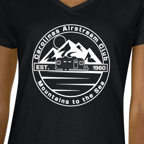 Custom Design - Black V-Neck T-Shirt on Model - CloseUp