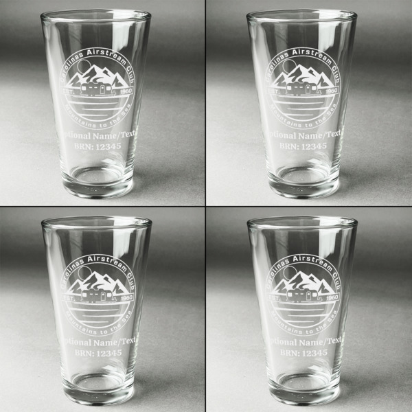 Custom Design - Set of Four Engraved Beer Glasses - Individual View