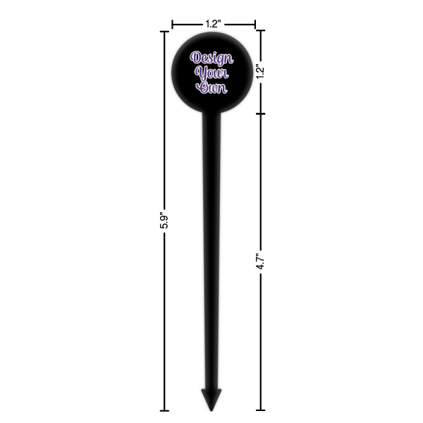Custom Design - Black Plastic 6" Food Pick - Round - Dimensions