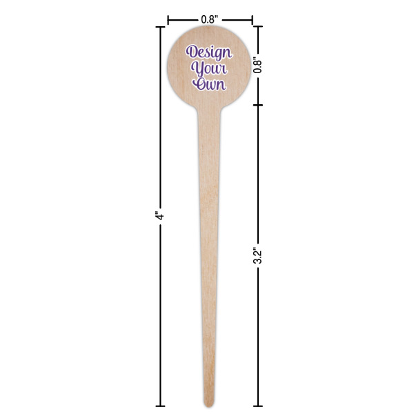 Custom Design - Wooden 4" Food Pick - Round - Dimensions