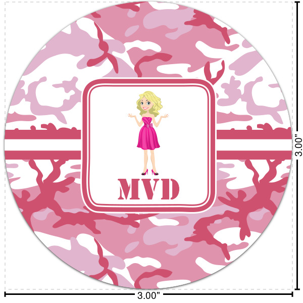 Custom Pink Camo Multipurpose Round Labels - 3" (Personalized)