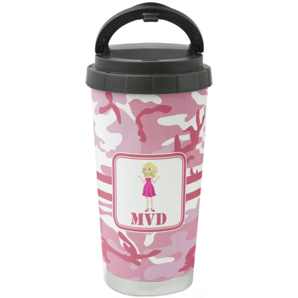 Custom Pink Camo Stainless Steel Coffee Tumbler (Personalized)