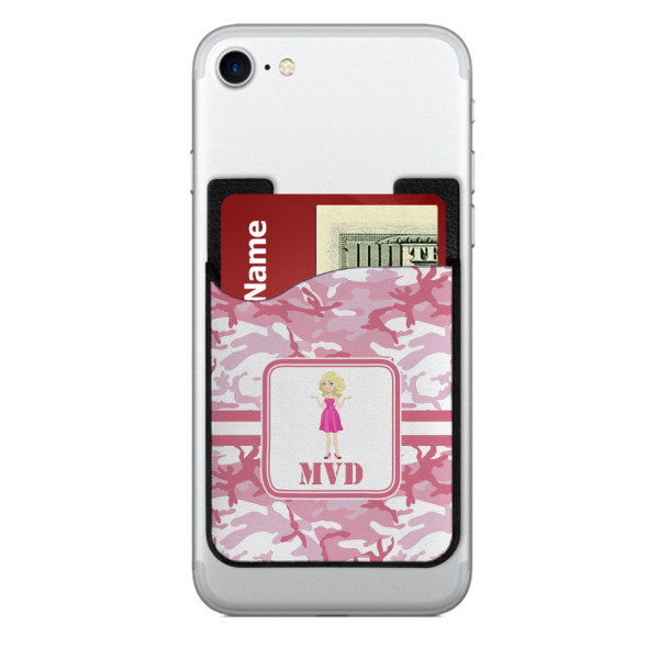 Custom Pink Camo 2-in-1 Cell Phone Credit Card Holder & Screen Cleaner (Personalized)