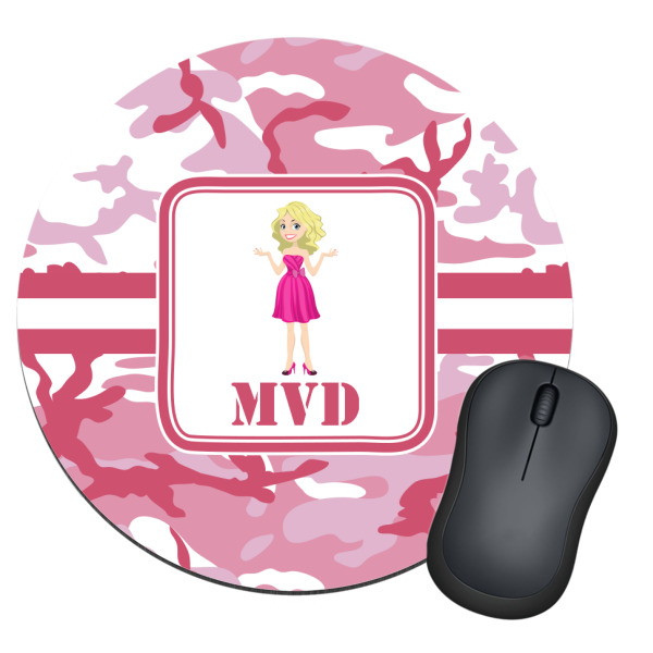Custom Pink Camo Round Mouse Pad (Personalized)