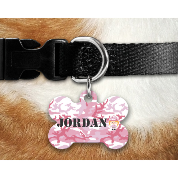 Custom Design - Bone Shaped Dog Tag on Collar & Dog
