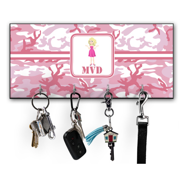 Custom Pink Camo Key Hanger w/ 4 Hooks w/ Graphics and Text