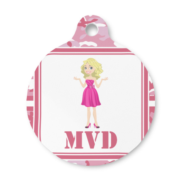 Custom Pink Camo Round Pet ID Tag - Small (Personalized)