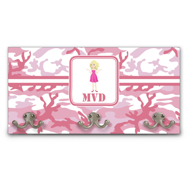 Custom Pink Camo Wall Mounted Coat Rack (Personalized)