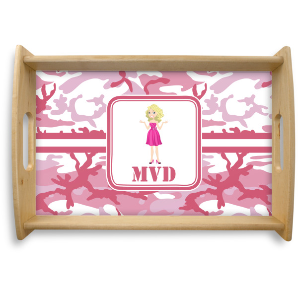 Custom Pink Camo Natural Wooden Tray - Small (Personalized)