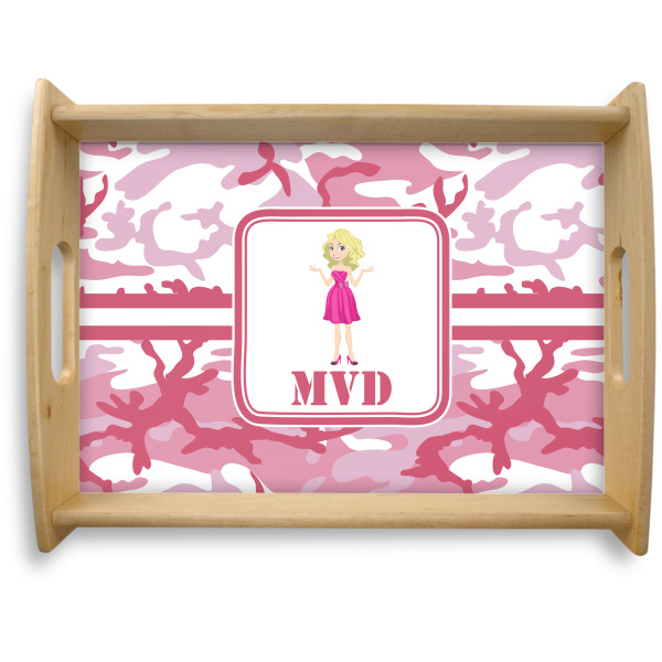 Custom Pink Camo Natural Wooden Tray - Large (Personalized)