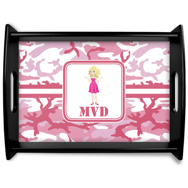 Custom Pink Camo Black Wooden Tray - Large (Personalized)
