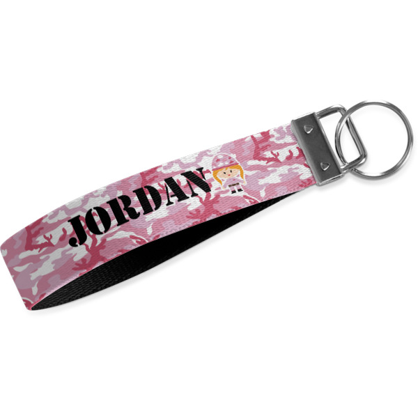 Custom Pink Camo Wristlet Webbing Keychain Fob (Personalized)