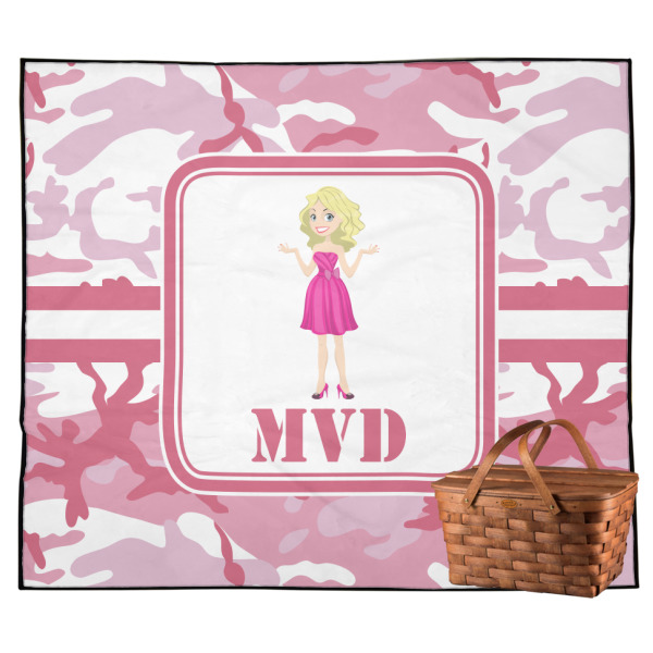 Custom Pink Camo Outdoor Picnic Blanket (Personalized)