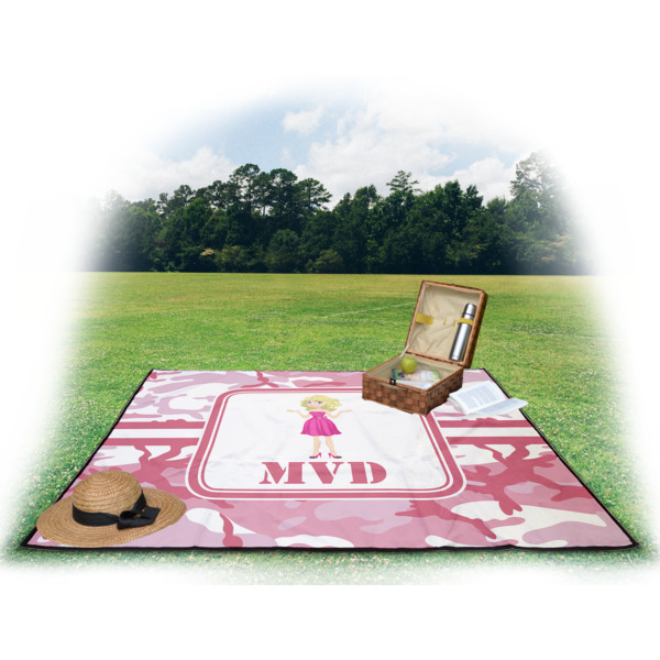 Custom Design - Picnic Blanket - with Basket Hat and Book - in Use