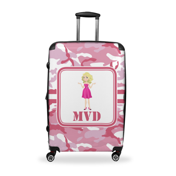 Custom Pink Camo Suitcase - 28" Large - Checked w/ Name or Text