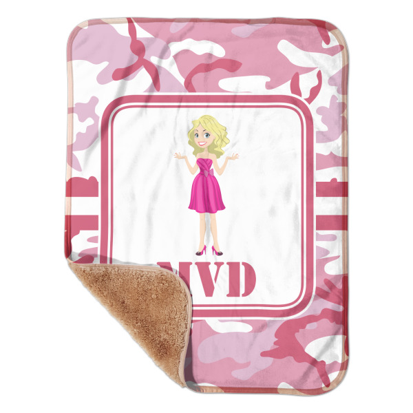 Custom Pink Camo Sherpa Baby Blanket - 30" x 40" w/ Name or Text