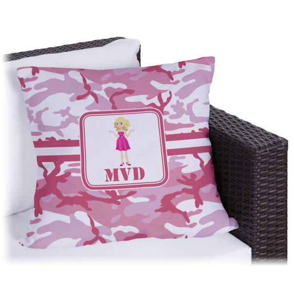 Custom Pink Camo Outdoor Pillow (Personalized)