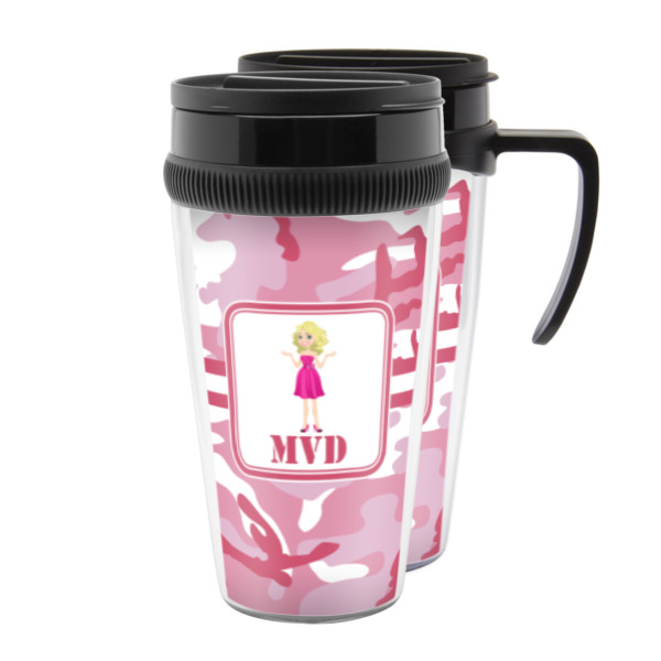 Custom Pink Camo Acrylic Travel Mug (Personalized)