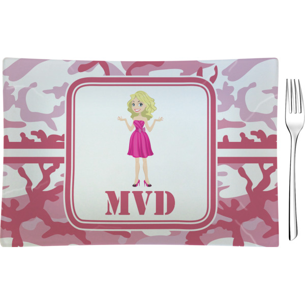 Custom Pink Camo Rectangular Glass Appetizer / Dessert Plate - Single or Set (Personalized)