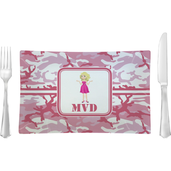 Custom Pink Camo Rectangular Glass Lunch / Dinner Plate - Single or Set (Personalized)